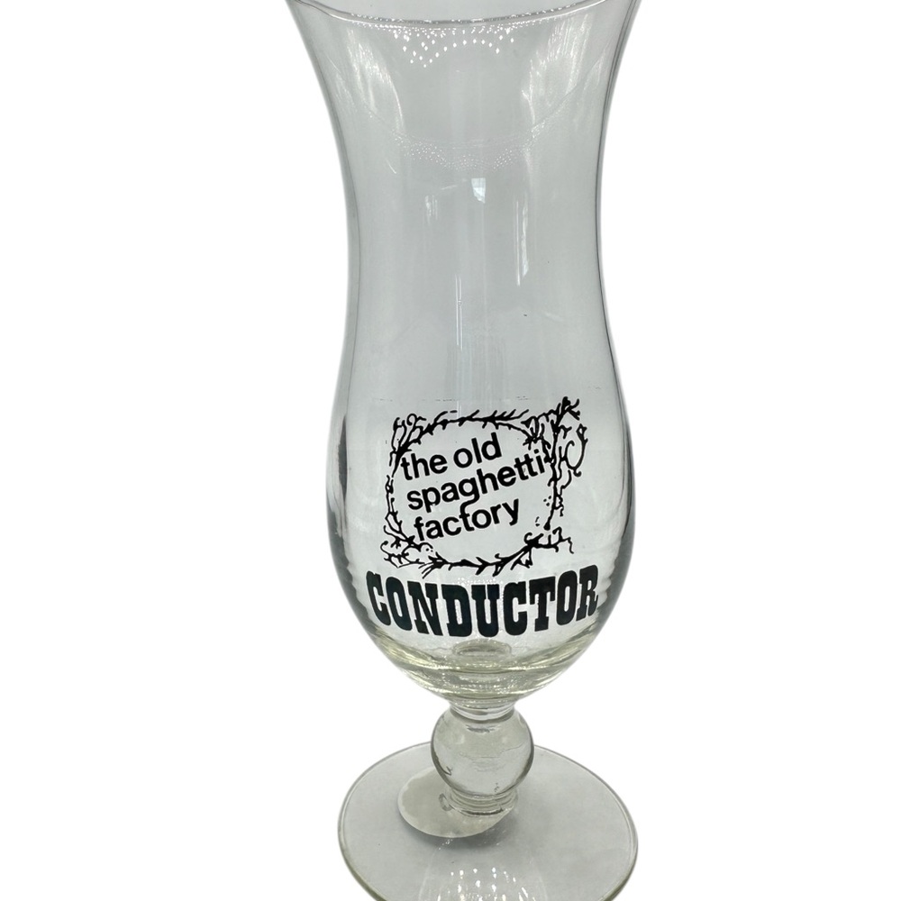 Old Spaghetti Factory Conductor Glass 7.5" Stemmed Vintage Barware Souvenir